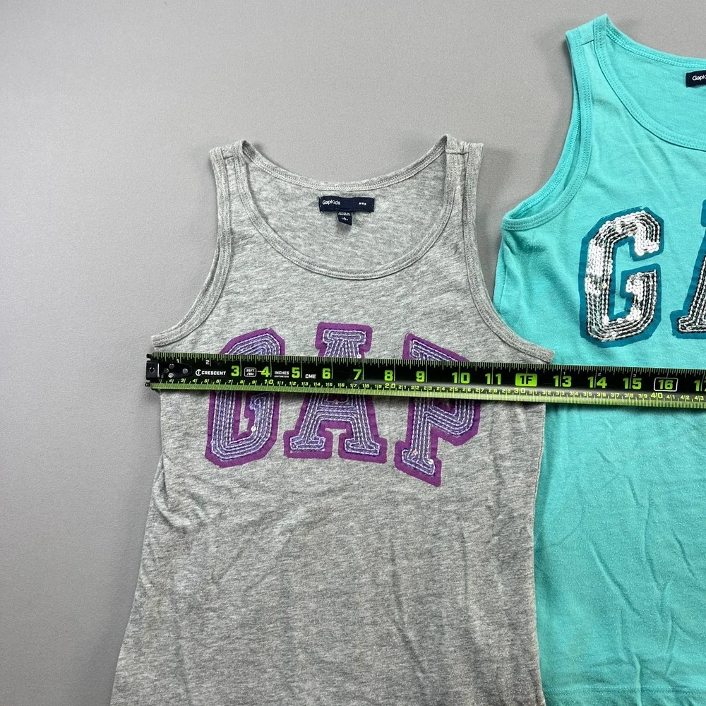 Set Of 2 Gap Tank Top Girls L 10 Multicolor Embellished Sequin Logo Wide Strap